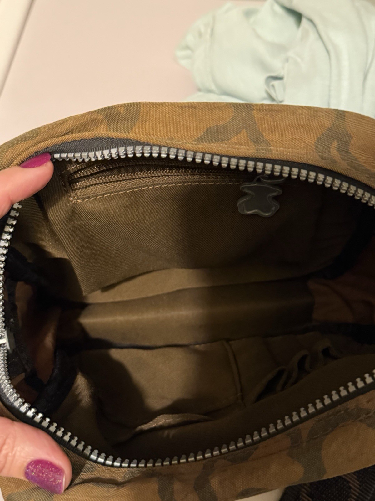 TOUS Bear Motif Brown Shoulder Bag Adjustable Strap Inner Outer Pockets Abstract