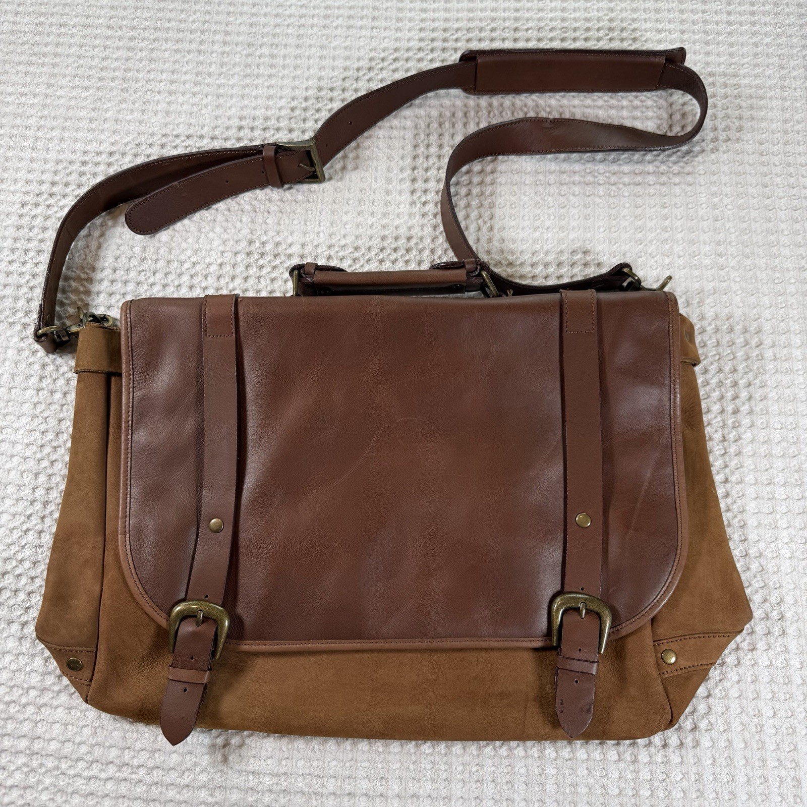 Vintage Genuine Leather Messenger Bag Briefcase Brown Laptop Crossbody