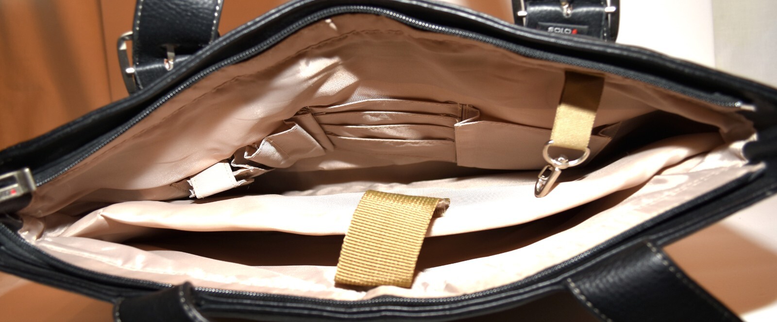 Solo Black Leather Organizer 2 Shoulder Straps Laptop Bag Briefcase NWOT