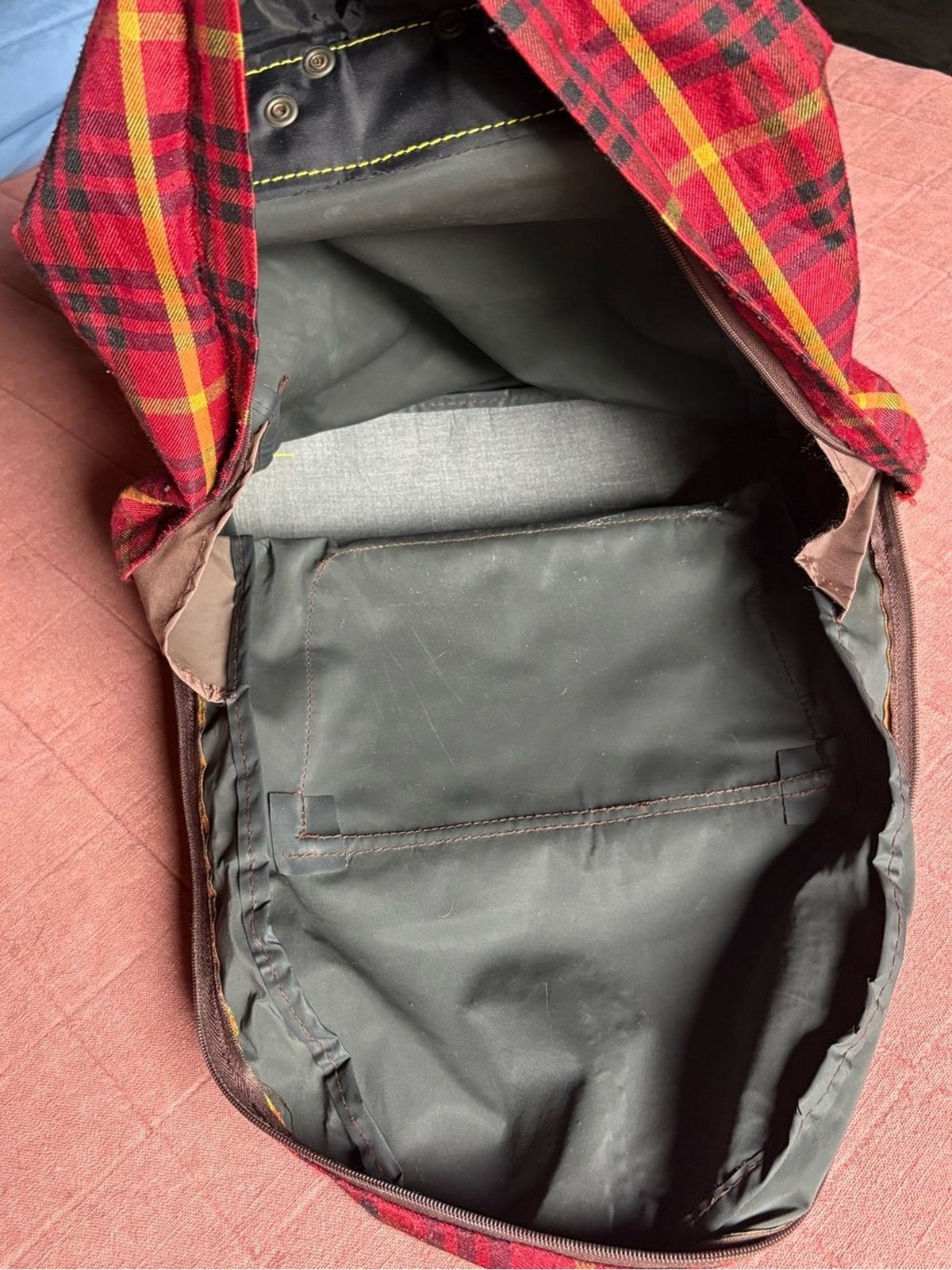 Vtg 90s Dr Martens Red Plaid Backpack- Red Yellow Brown Black- Grunge