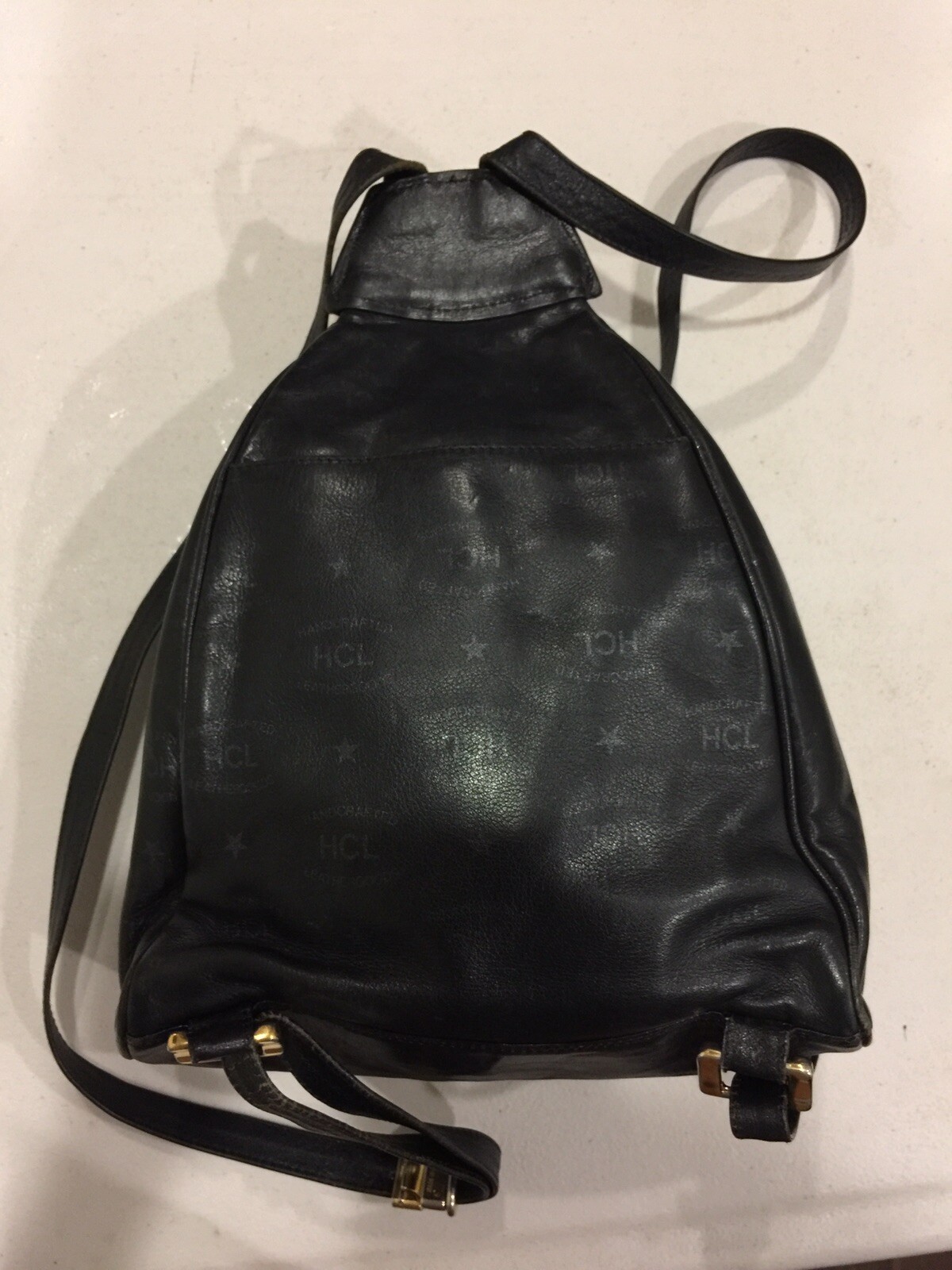VTG❤️ Rare HCL Germany Triangle Backpack Made In Spain Black Leather EUC!