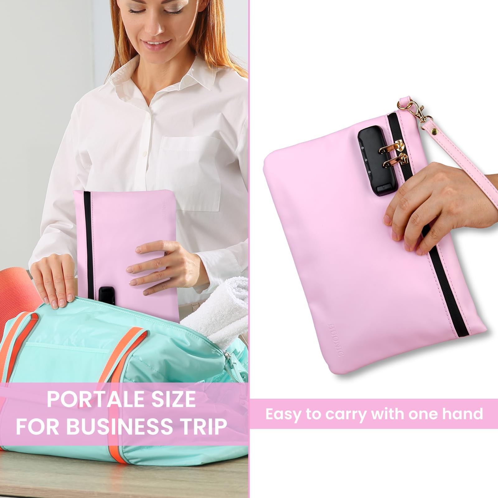 HUONIC PU Leather Travel Storage Bag with 8 PCS Accessories, Medium Size Pink