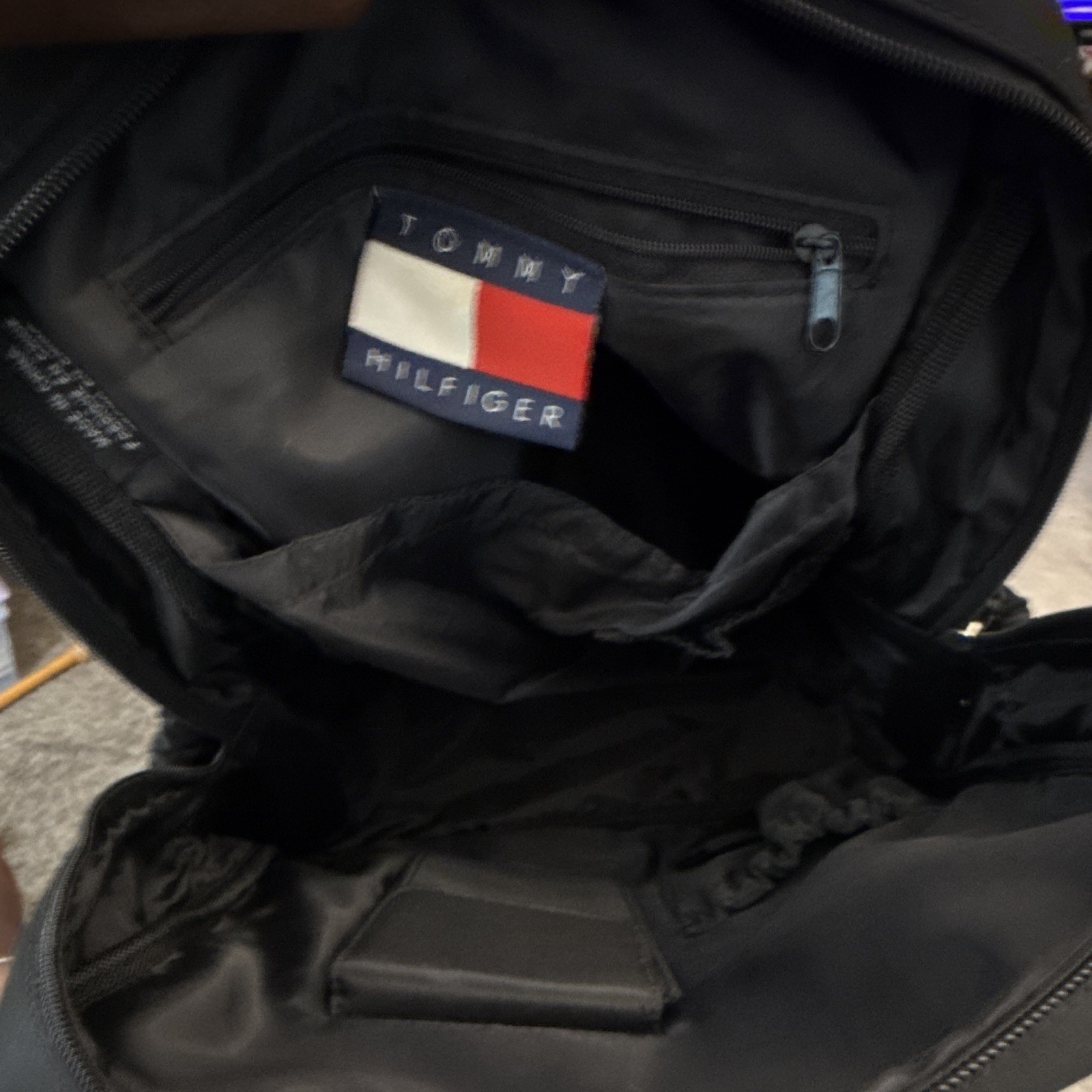 Tommy Hilfiger Black Backpack Zip Closure Red/White Trim Pockets Lined