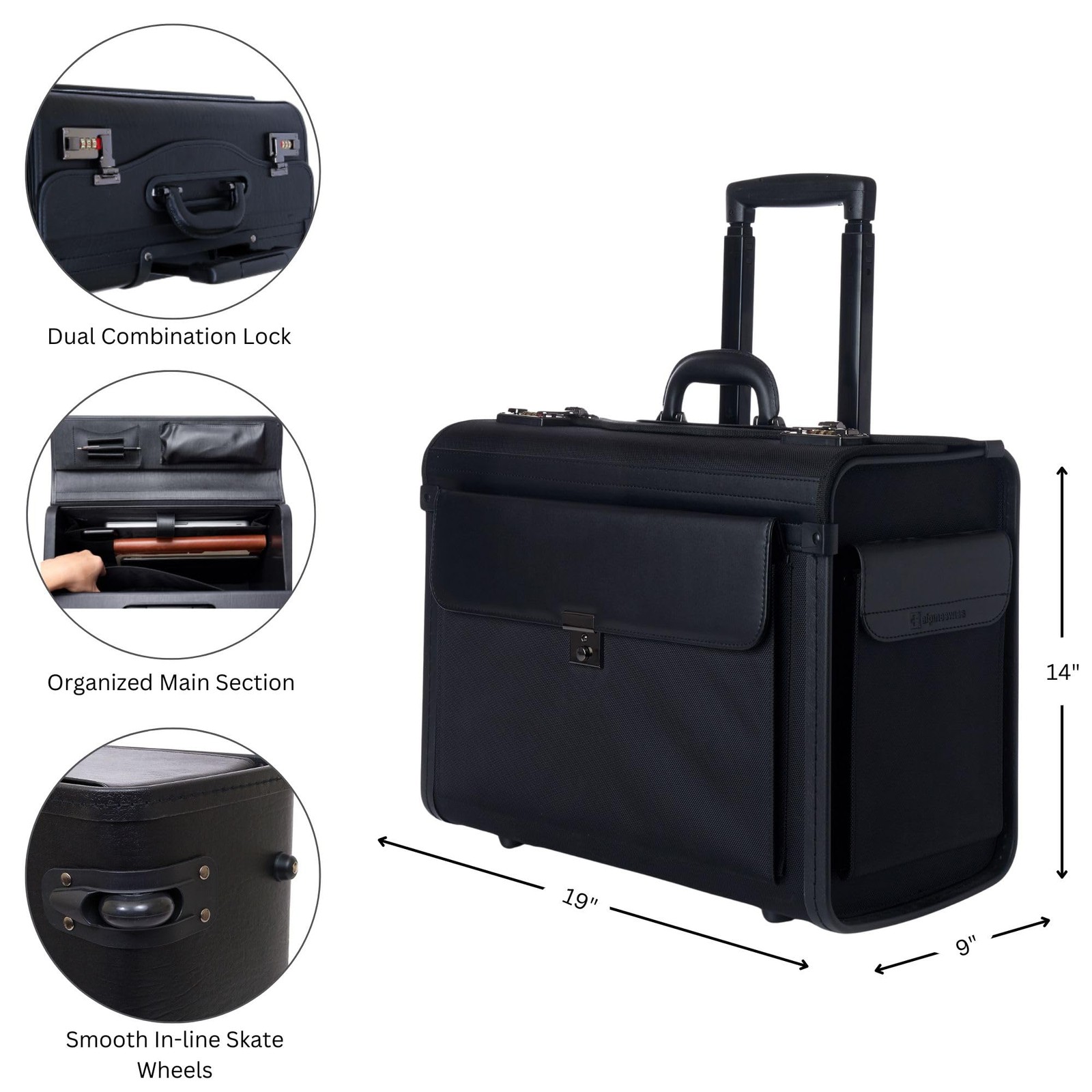 Rolling 17″ Laptop Briefcase on Wheels Attache Lawyers Case Legal Size Black