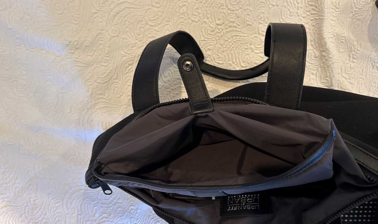 URBAN FIT EXPRESSION Canvas Tote Bag BLACK Shoulder Leather Handle Zipper Close