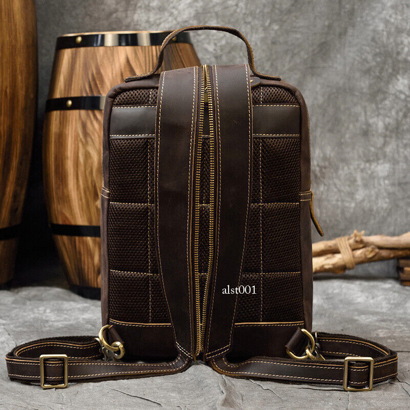Vintage Men Crazy Horse Leather Backpack Sports Chest Bag Crossbody Bags Outdoor