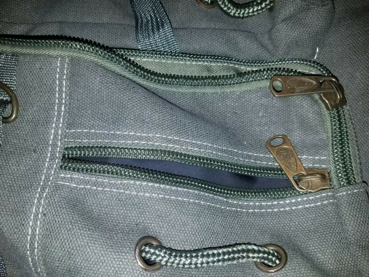 Army Green BJ Lijiebao Since 2011 Backpack Book Bag Thick Cotton Duck Canvas