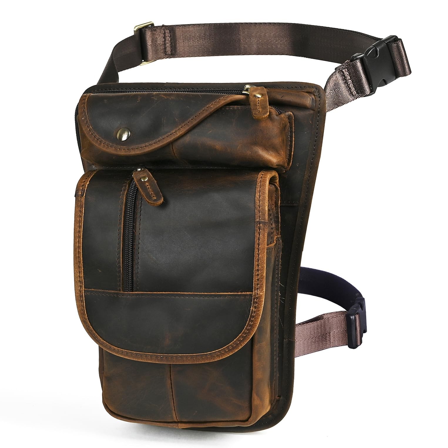 Mens Canvas + Leather Motorcycle Riding Bag Leg Pouch Leg Bag Outer Leg…