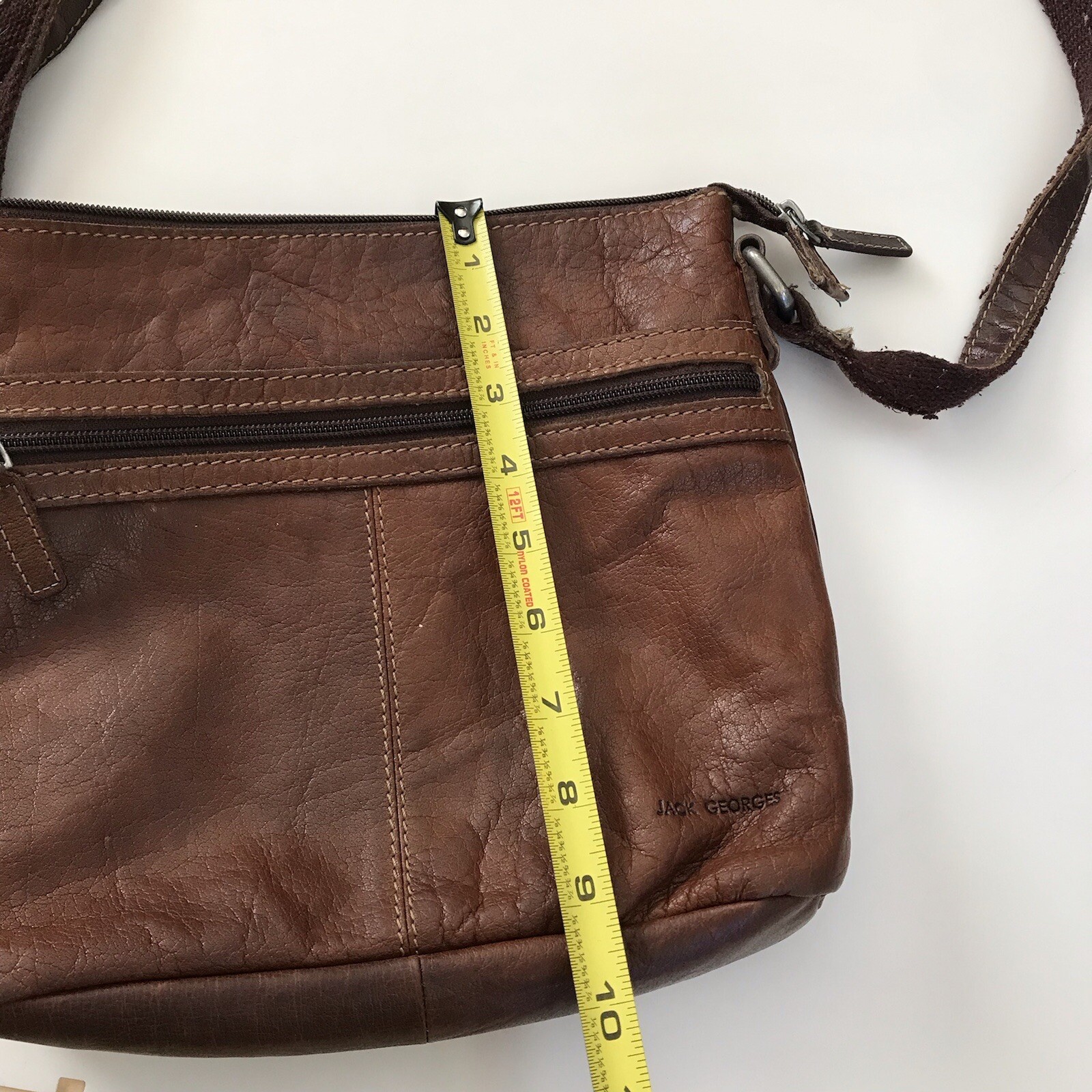 Jack Georges Crossbody Purse Bag Buffalo Leather Voyager Slim Brown Zip Pockets