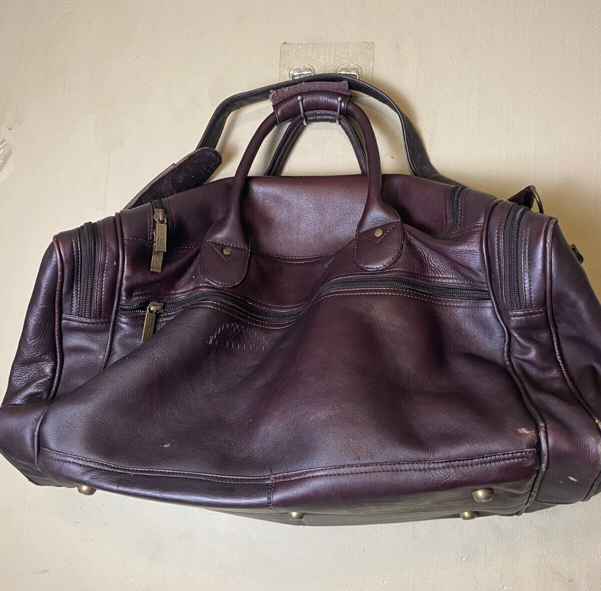 Claire Chase Brown Colombia All Leather XL 23” Carry On Duffel Bag Weekender