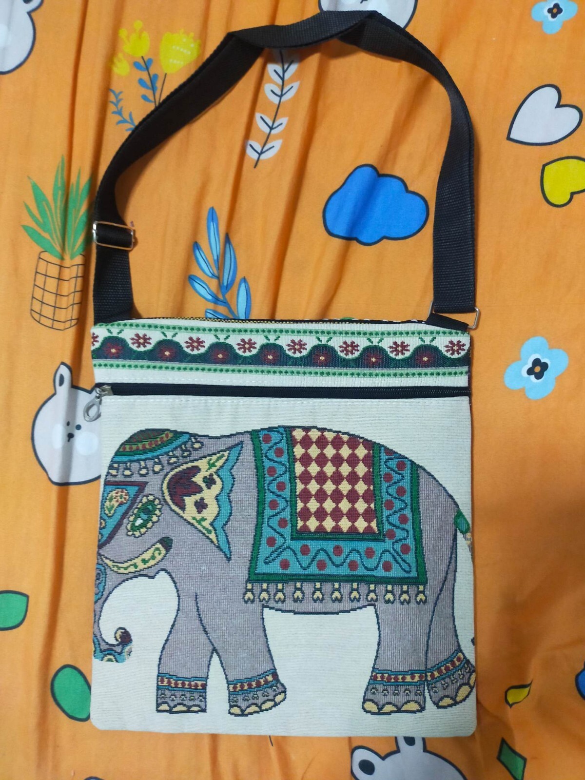 Shoulder bag with Thai elephant pattern