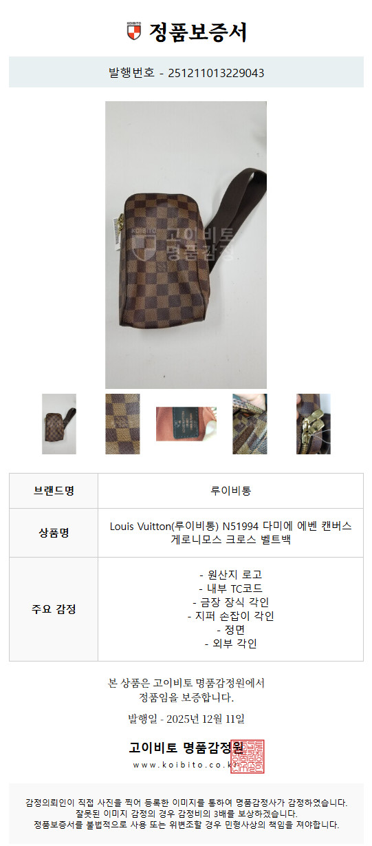 Louis Vuitton Damier Geronimos Body Bag N51994 Daily Essentials 4.7in x 7.5in