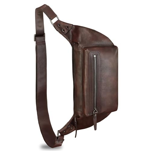 Genuine Leather Fanny Pack for Men and Women – Waist Hip Sling Crossbody Coffee