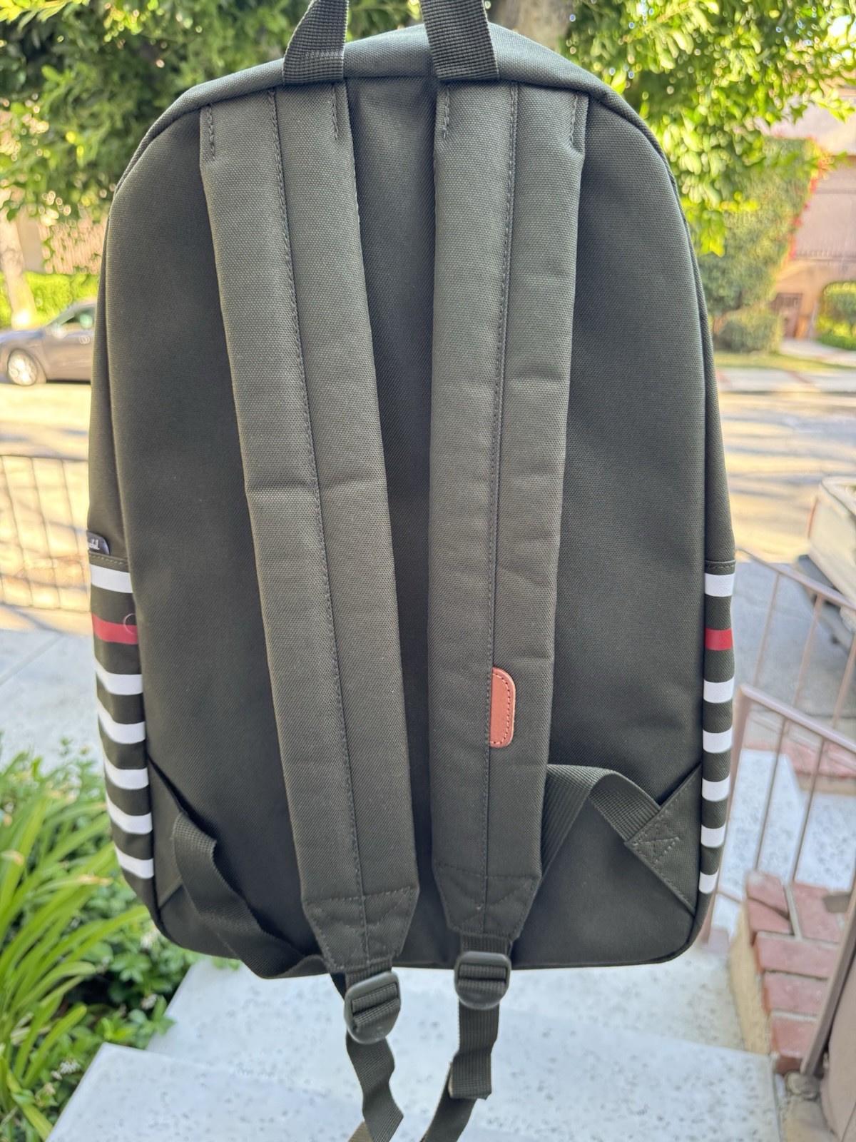 NEW Herschel Supply Backpack Dark Olive Green Stripe School Laptop Bag Unisex