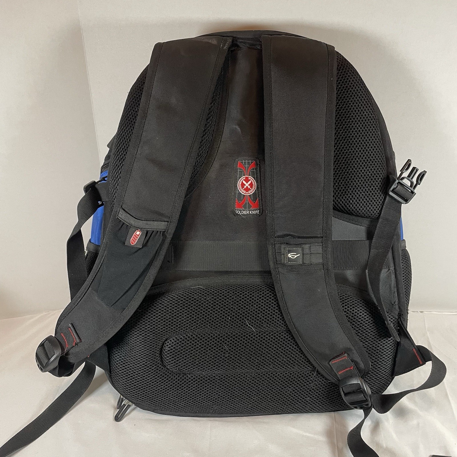 Soldier Knife Laptop Backpack Blue Black Travel School Bag Multi Pocket 18 inch