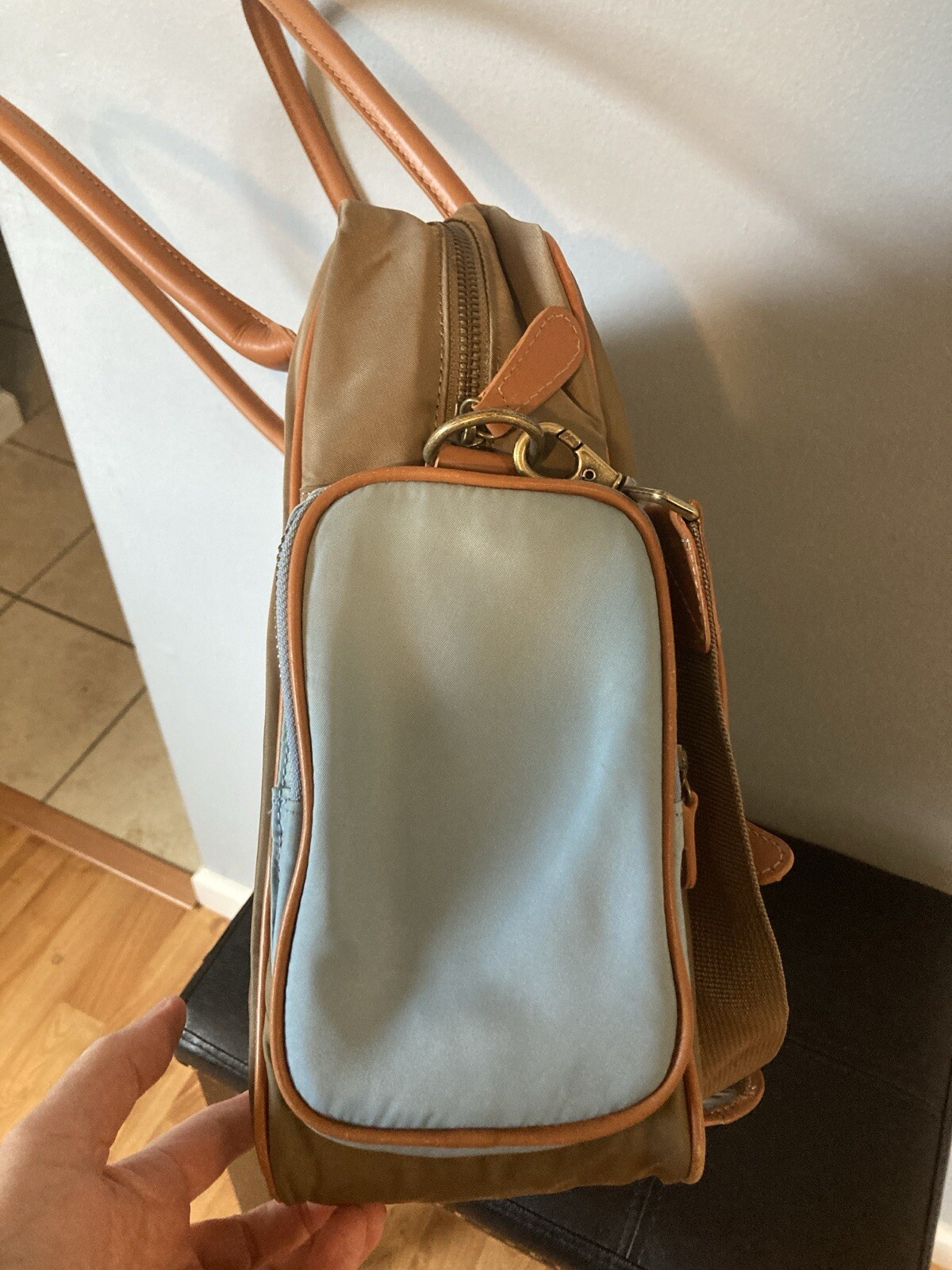Eddie Bauer Messenger Bag Laptop Computer Case Nylon Blue And Brown