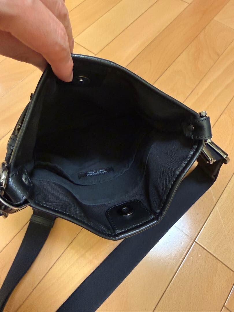 Burberry Black Label Nylon Leather Check Crossbody Shoulder Bag Men Black