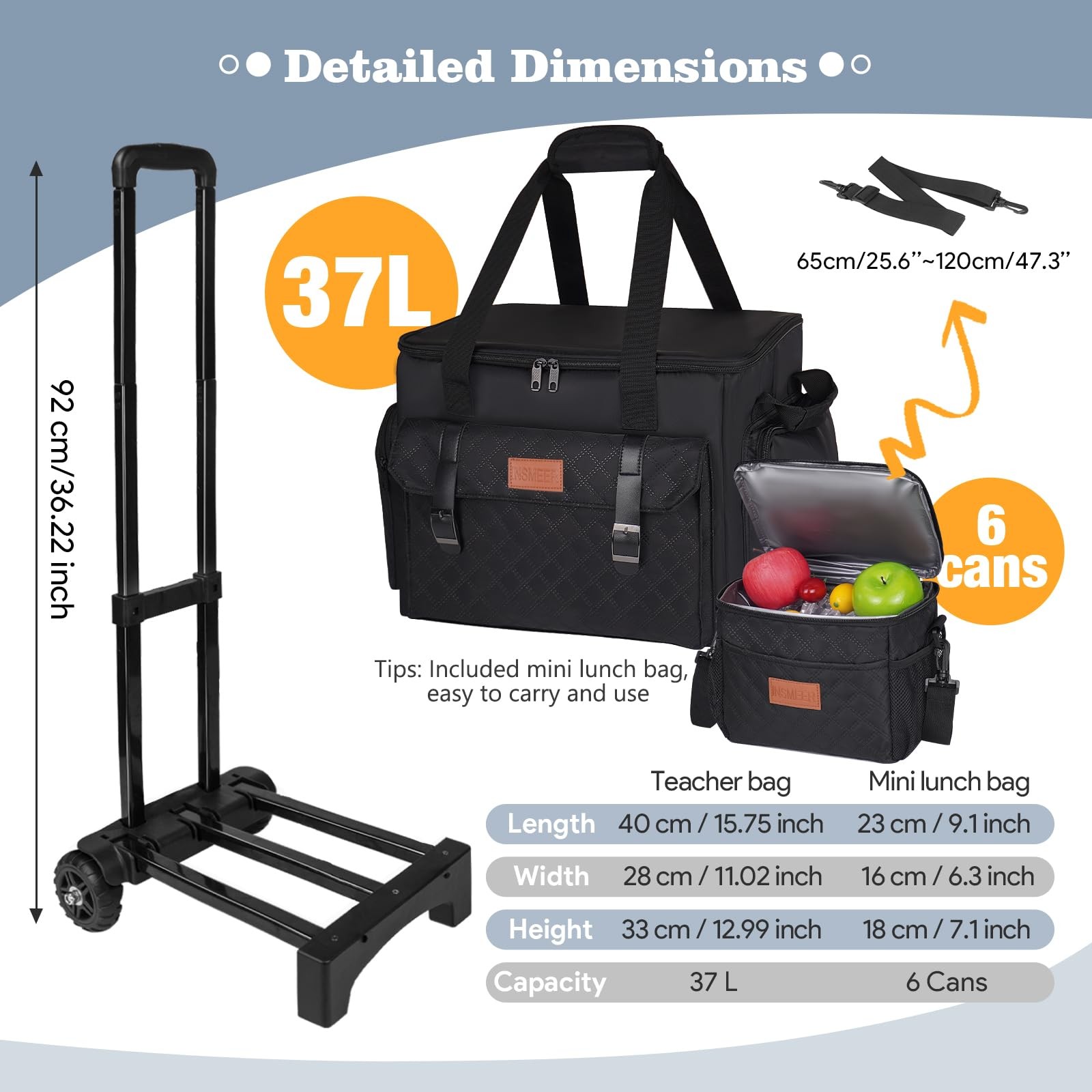 Rolling Teacher Bag with Detachable Trolley, Padded Laptop Compartment for up…