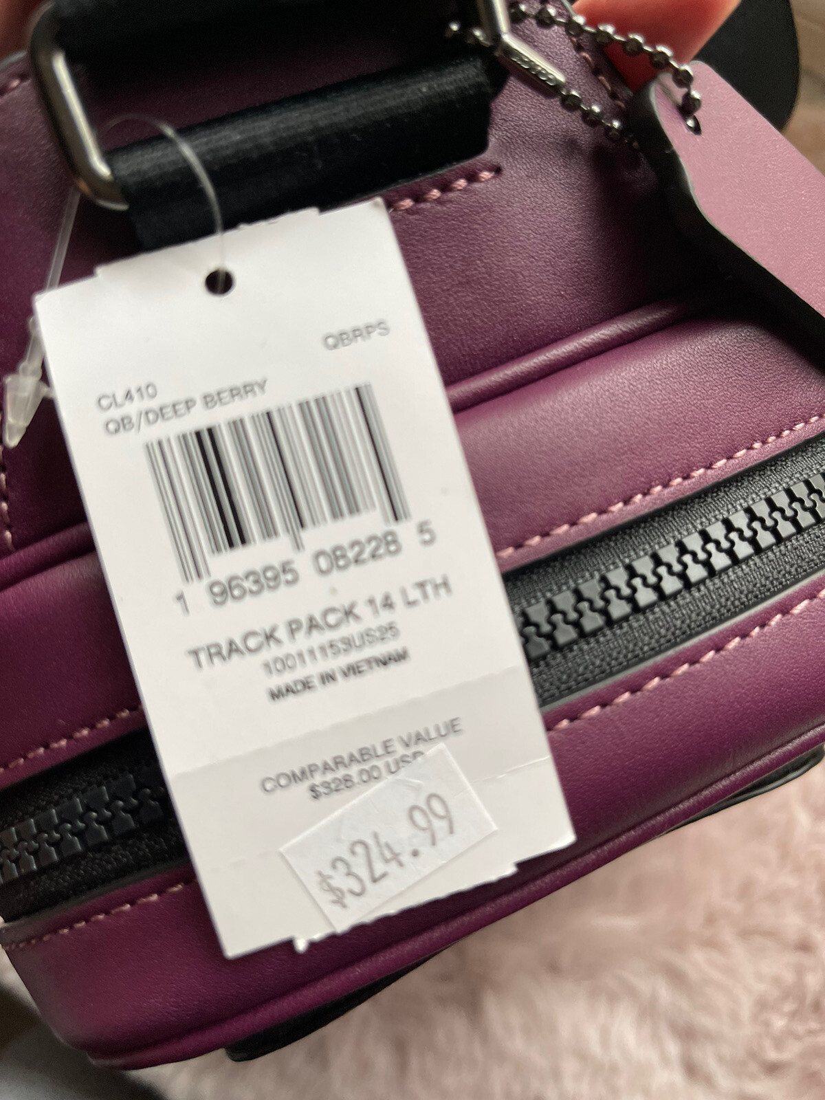 Coach CL410 Track Pack 14 Calf Leather Crossbody Black Antique Nickel/Deep Berry