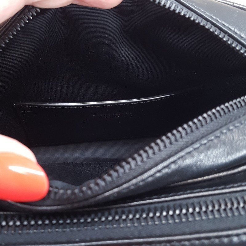 SAINT LAURENT YSL Black Lambskin Leather Niki Cube Crossbody $2000