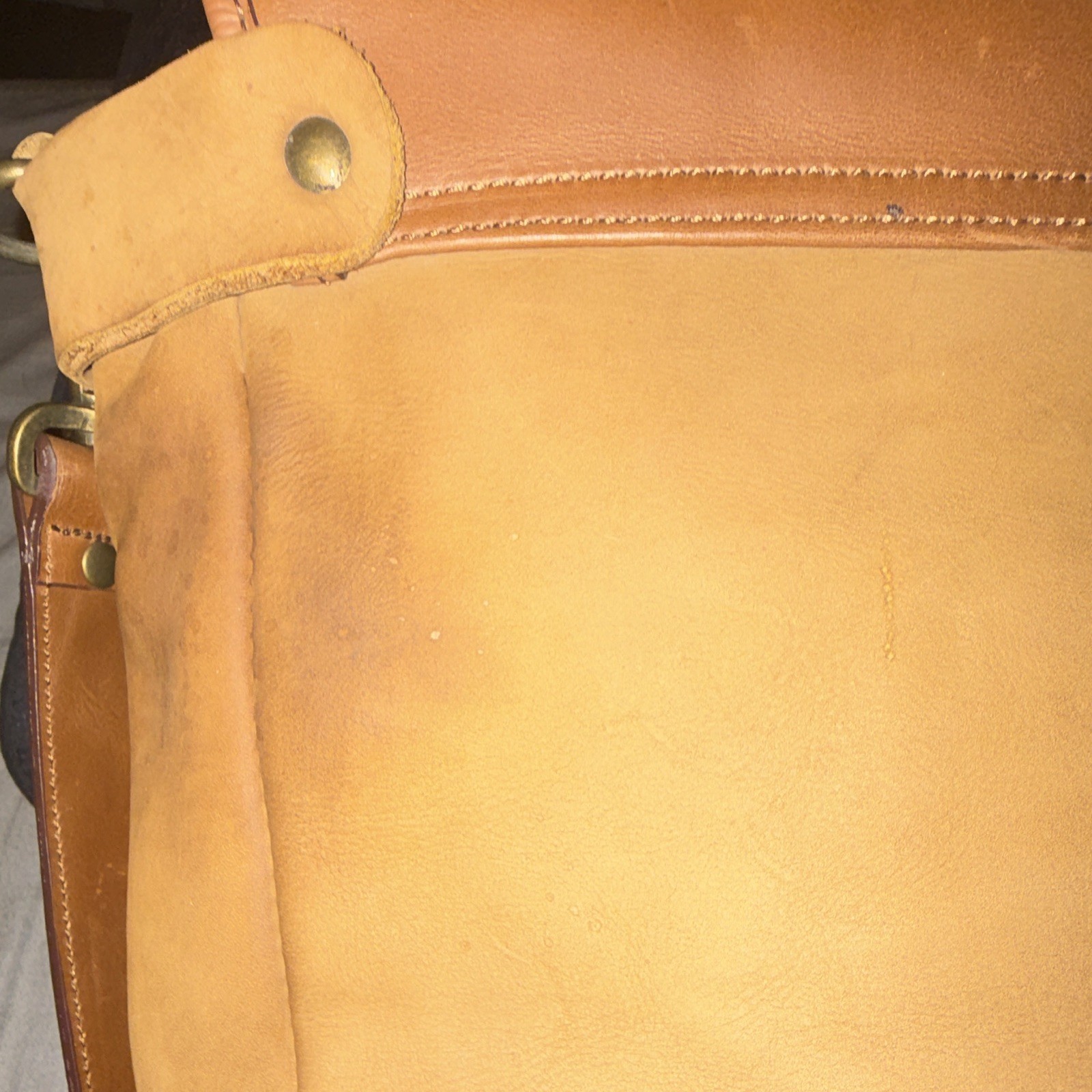 Brown/Tan genuine leather Messenger Bag, brass buckle Flap Crossbody Top Handle