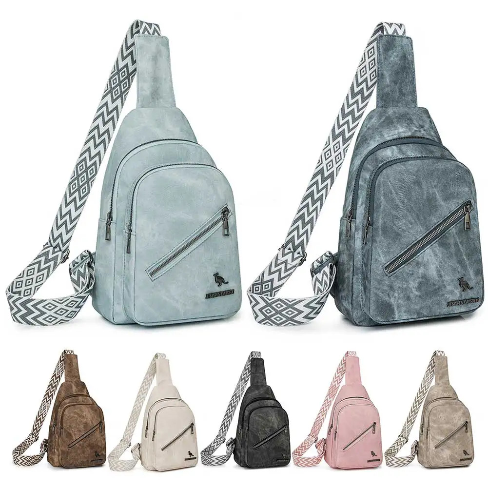 PU Leather Chest Bag Small Waist Bag Adjustable Guitar Strap Crossbody Sling Bag