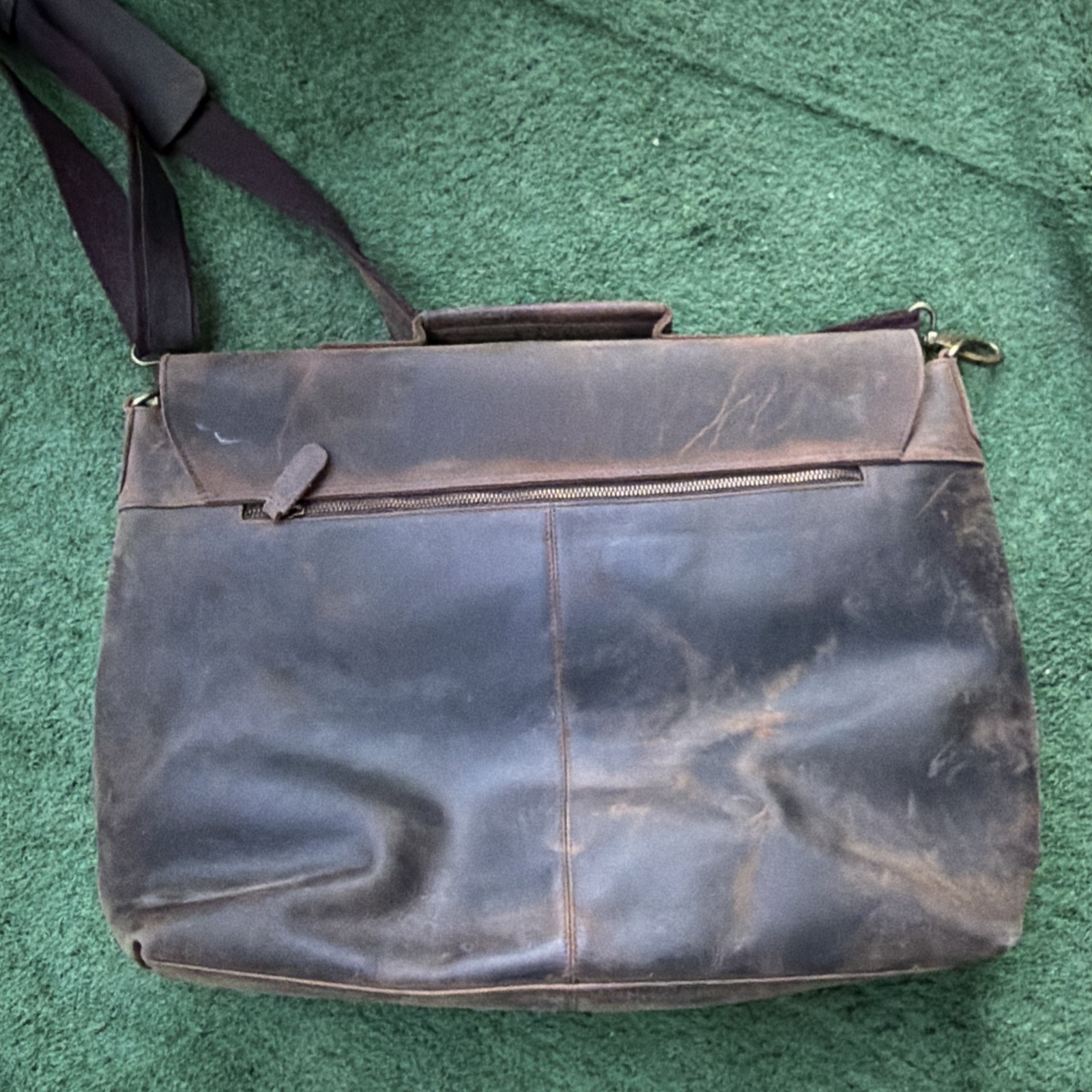 NWOT KomalC Brown Distressed Leather Briefcase Laptop Messenger Bag 19x14x5