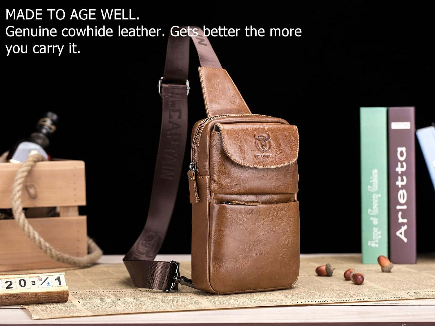 Genuine Leather Sling Backpack for Men and Women Small Crossbody Chest Bag for T