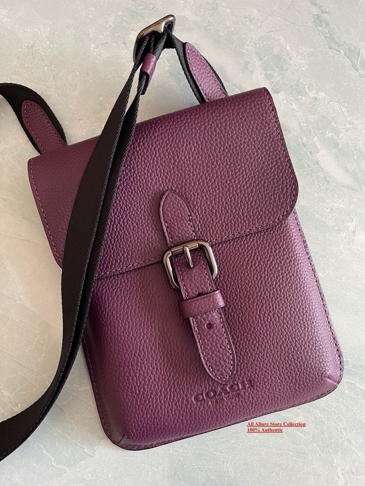 NEW AUTHENTIC COACH MENS LEATHER SMALL HUDSON CROSS BODY BAG #1309 Dark Grape
