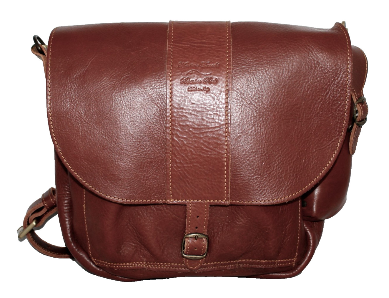 MASSIMO TIROCCHI River Bag Fishing Messenger Crossbody Brown Italian Leather