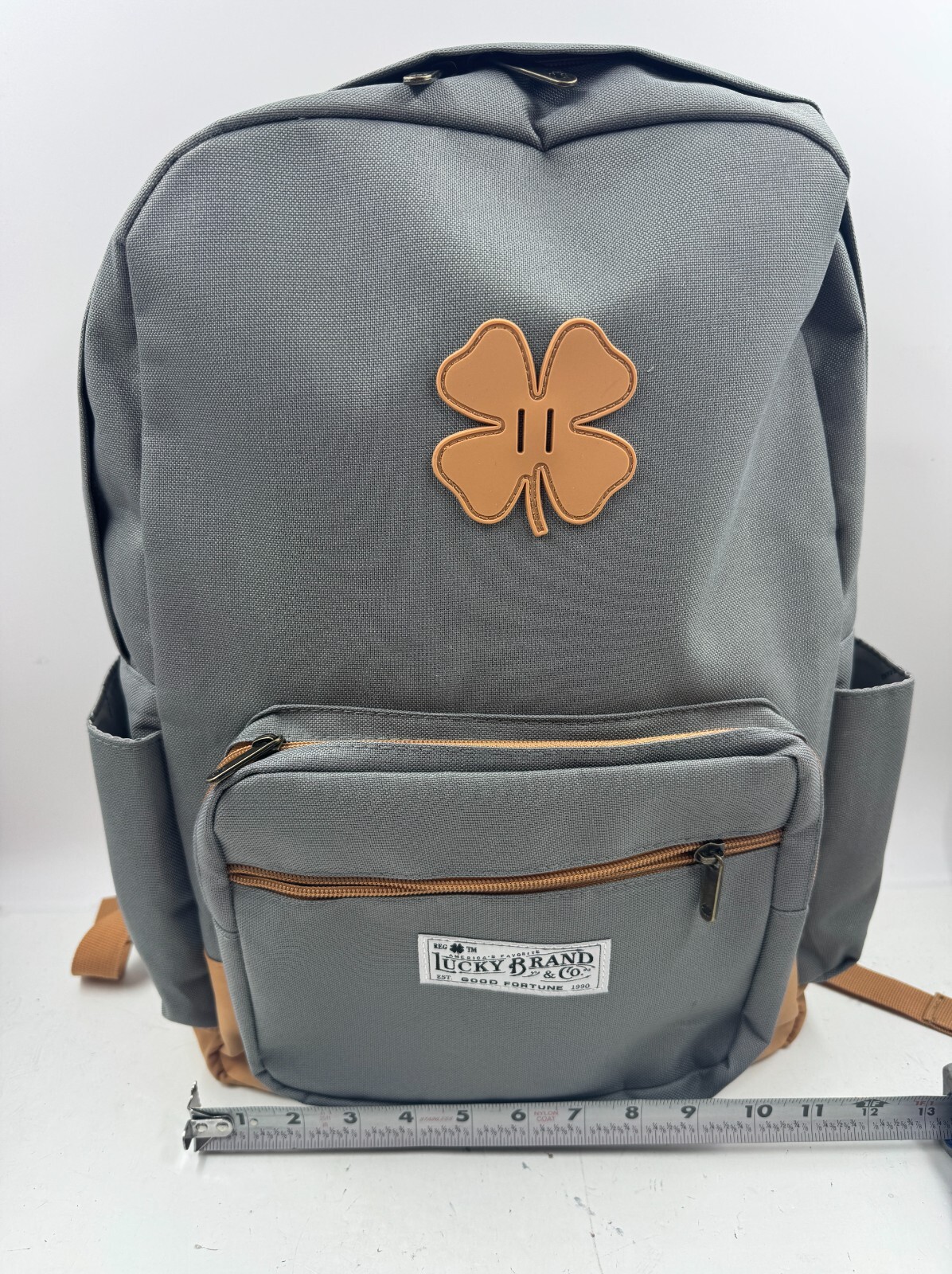 Lucky Brand Backpack Gray Canvas Brown Leather Day Pack