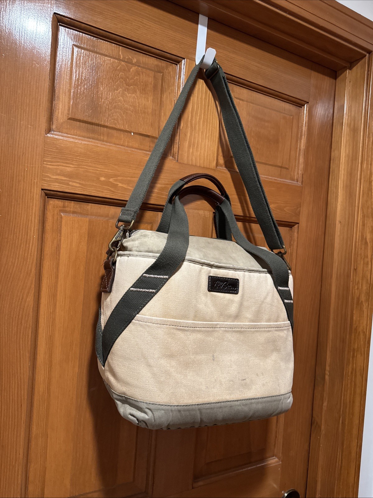 LL Bean Insulated Waxed Canvas Cooler Tote Beach Camp Bag Khaki Green