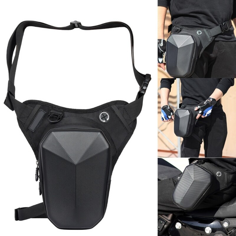 Motorcycle Drop Leg Bag, PU Leather&Polyester Hip Pack For Bikers, Unisex Design