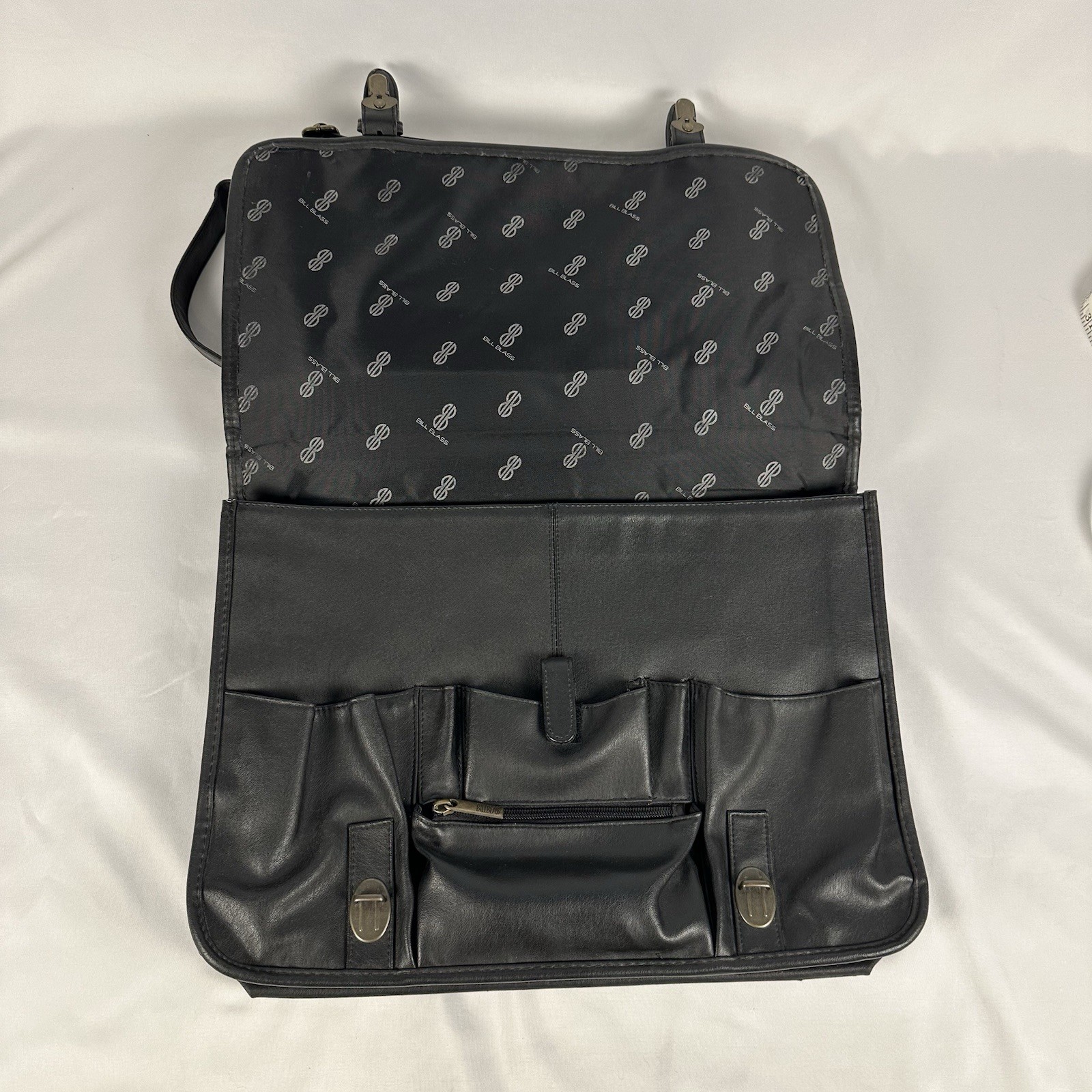 Vintage Bill Blass Leather Briefcase Messenger Bag Black Multi Pocket Work