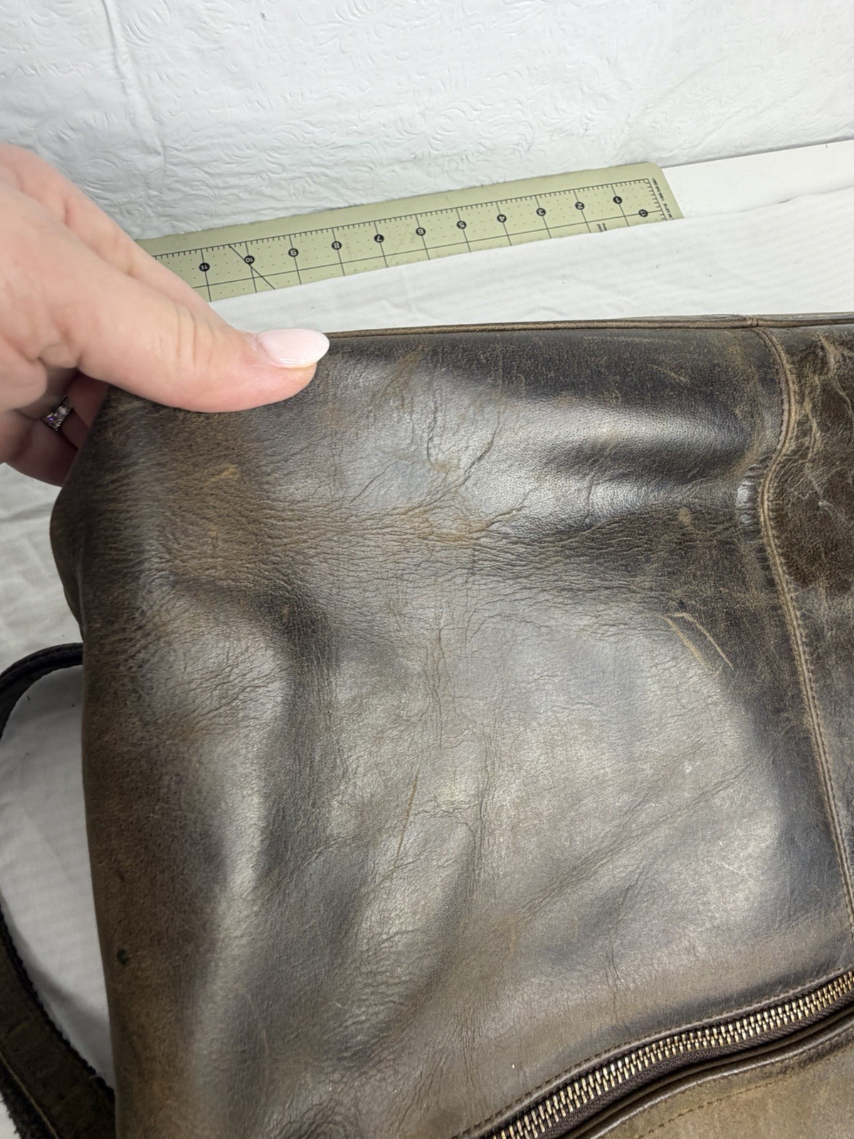 Komalc Full Grain Brown Distressed Leather Messenger Bag Computer Organizer