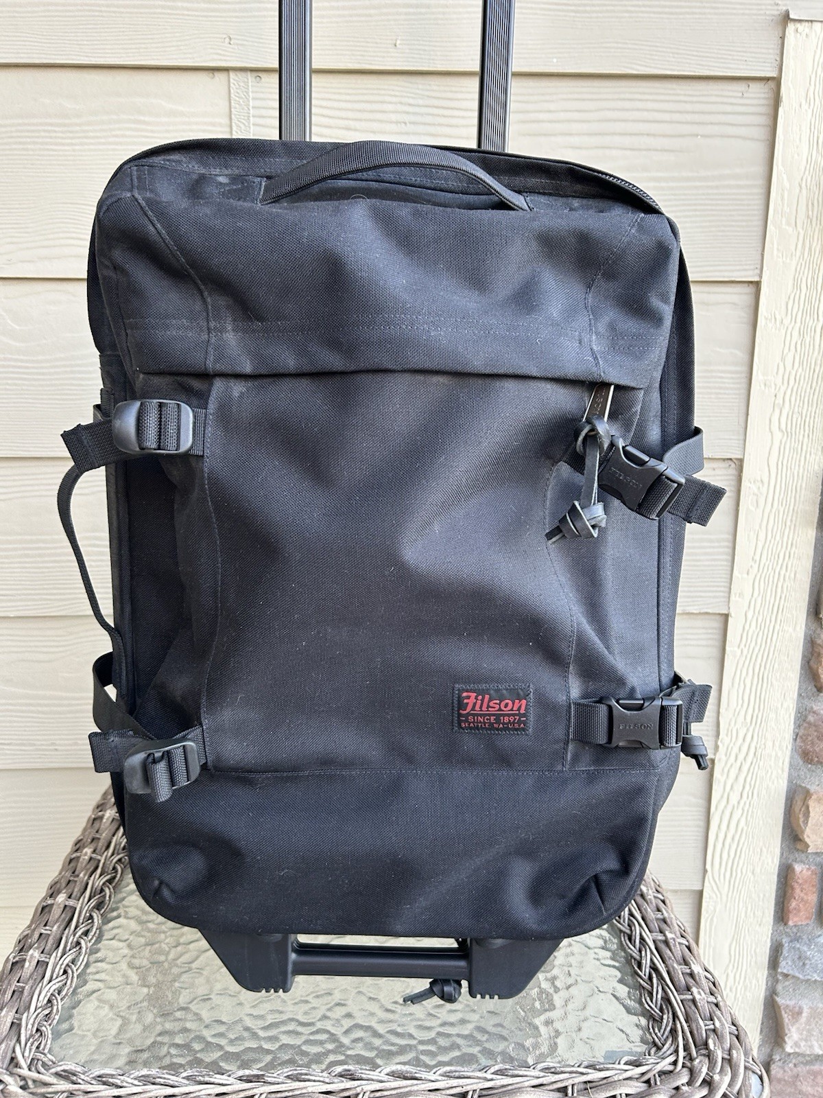 Excellent FILSON Dryden 2-Wheel 22″ Carry-On Luggage Bag Canvas + Leather