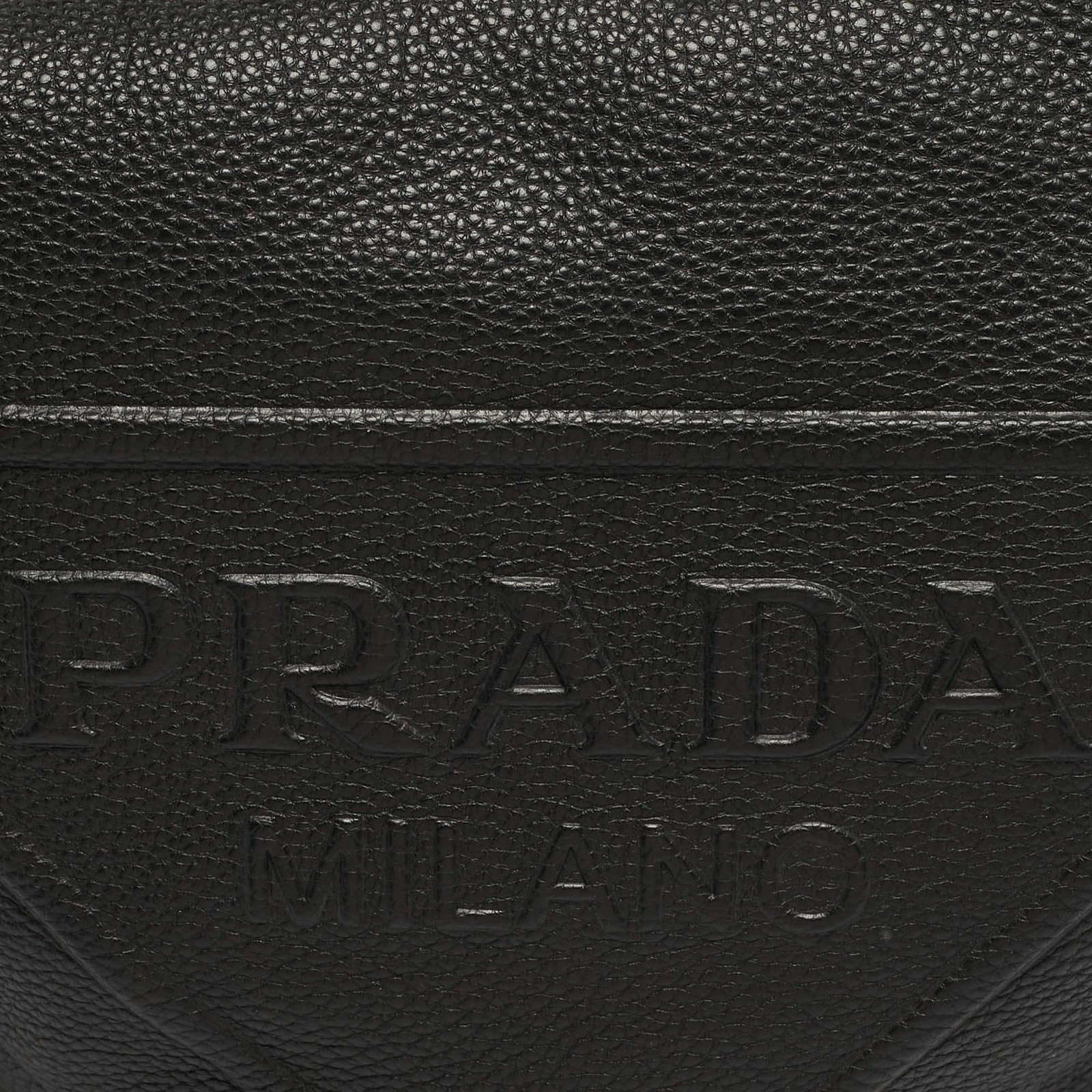 Prada Triangle Logo Embossed Black Vitello Dain Leather Bag