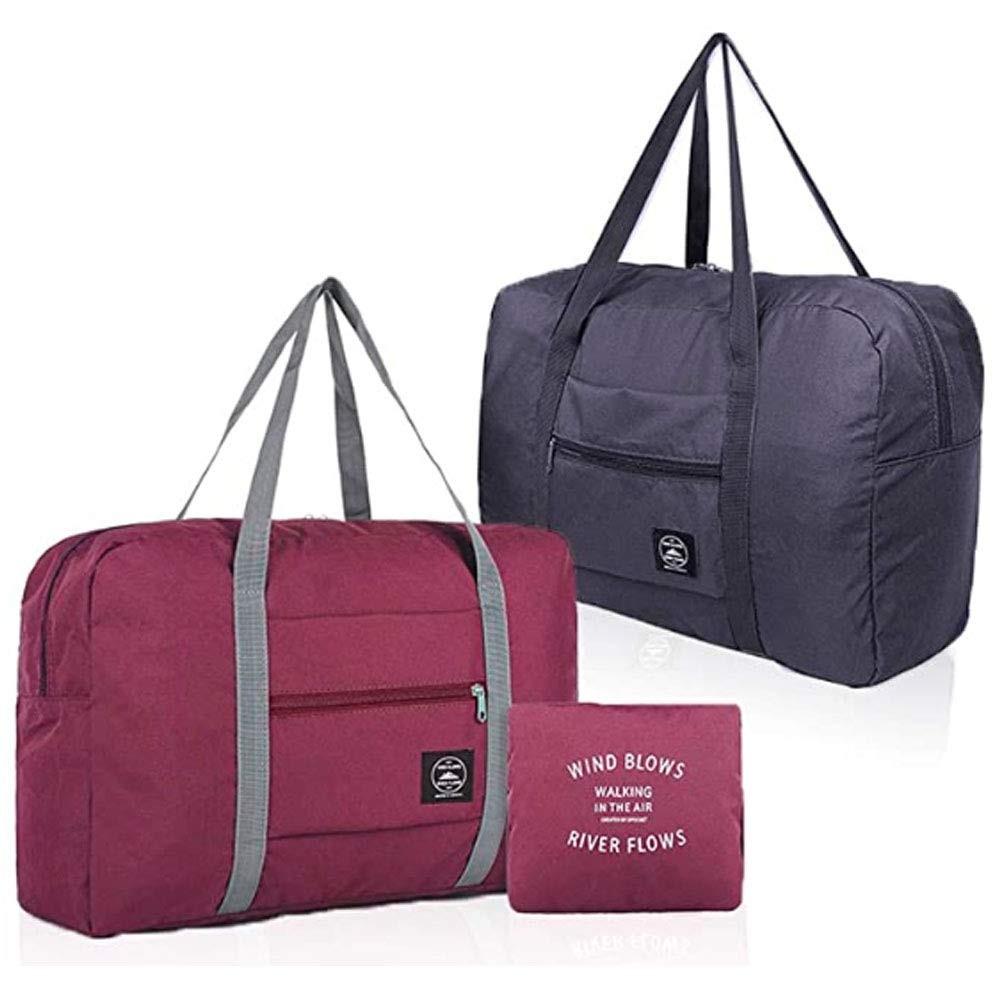 2 Pack Foldable Travel Bag Waterproof 17.7 x 12.6 x 6.3 inches, Black-Red