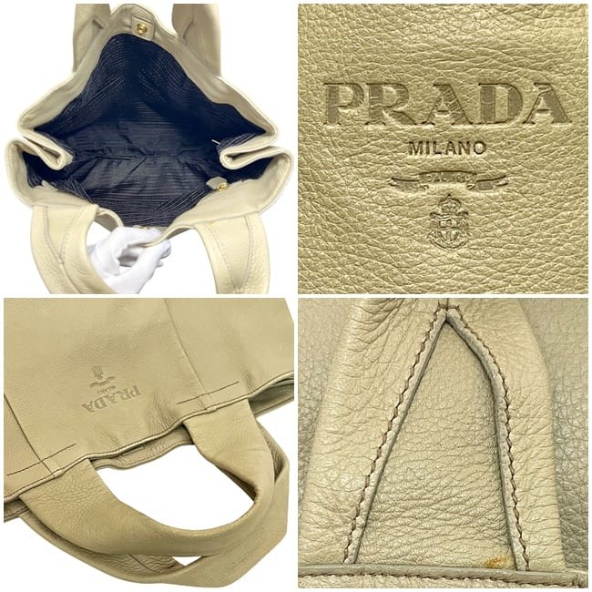 Pre-owned Prada beige leather tote bag, size 146. This Prada leather bag is