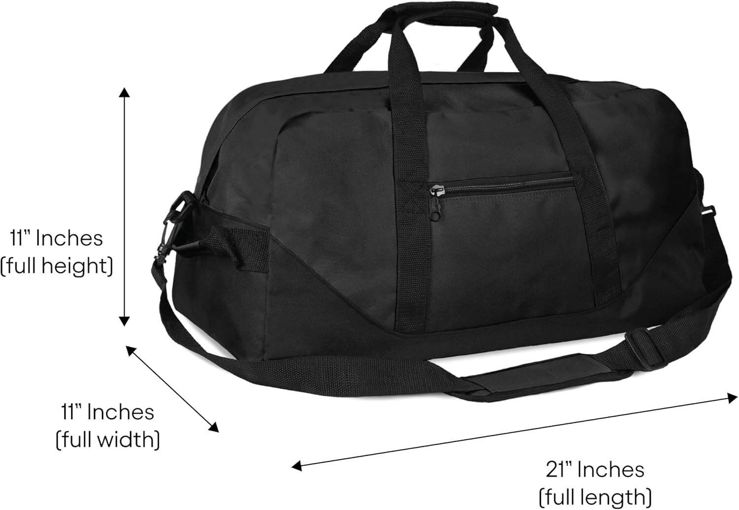 Large 21-Inch Black Duffle with Dual Handles & Adjustable Strap for Easy Carry