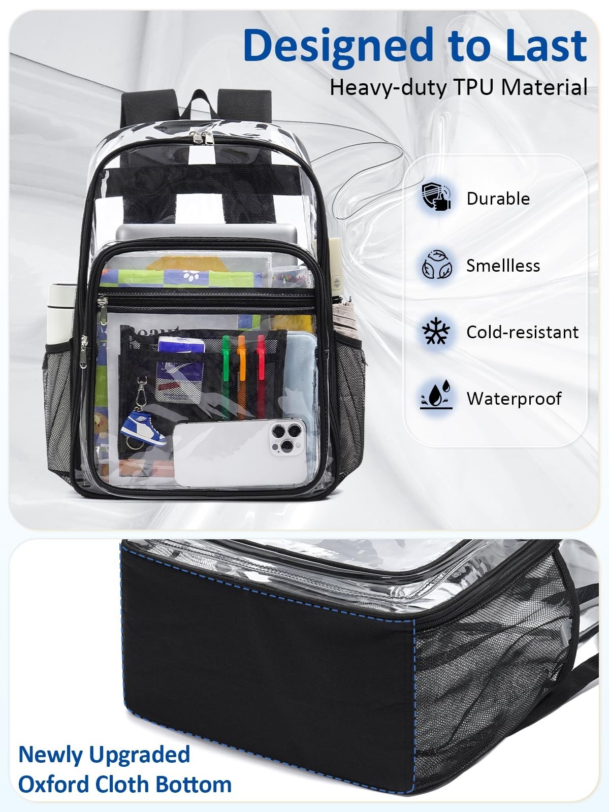 Extra Large Clear Backpack with TSA Lock – Heavy Duty Transparent Bookbag for Co