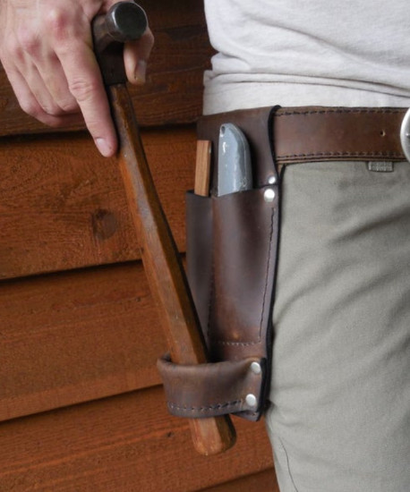 Men waist Bag belt pack Hammer Axe tool knife holder case Cow Leather brown H277