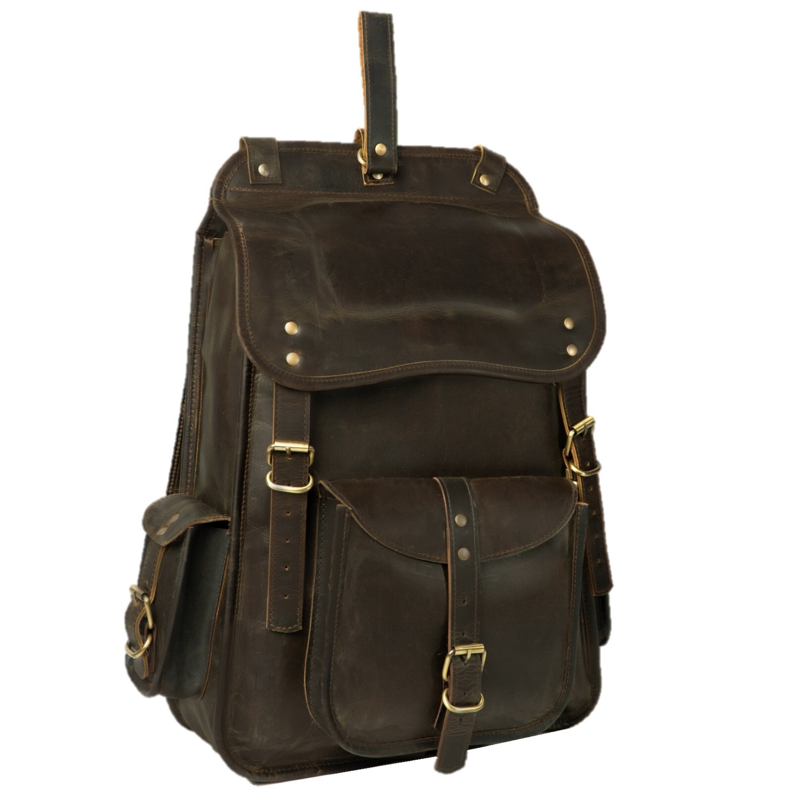 21 inch Large Leather Laptop Backpack for Men Handmade Brown Shoulder Rucksack