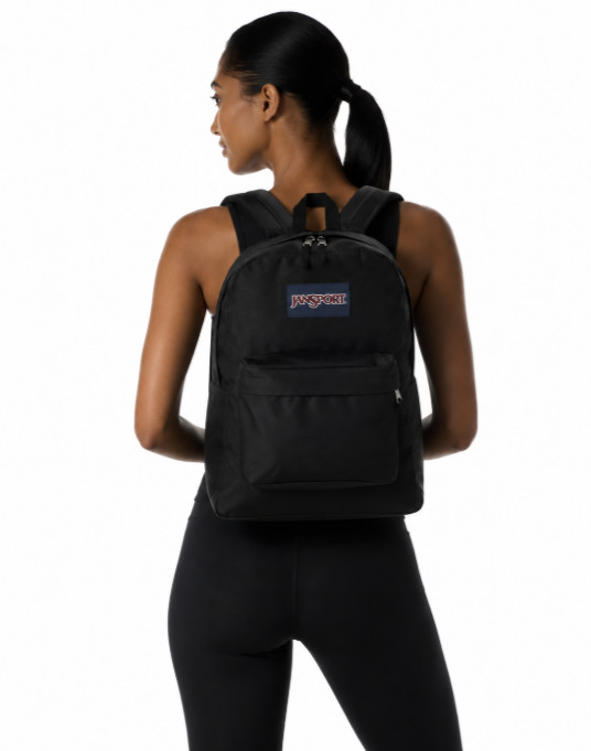 JanSport SuperBreak Plus Backpack Black With Padded Laptop Sleeve Water Pocket