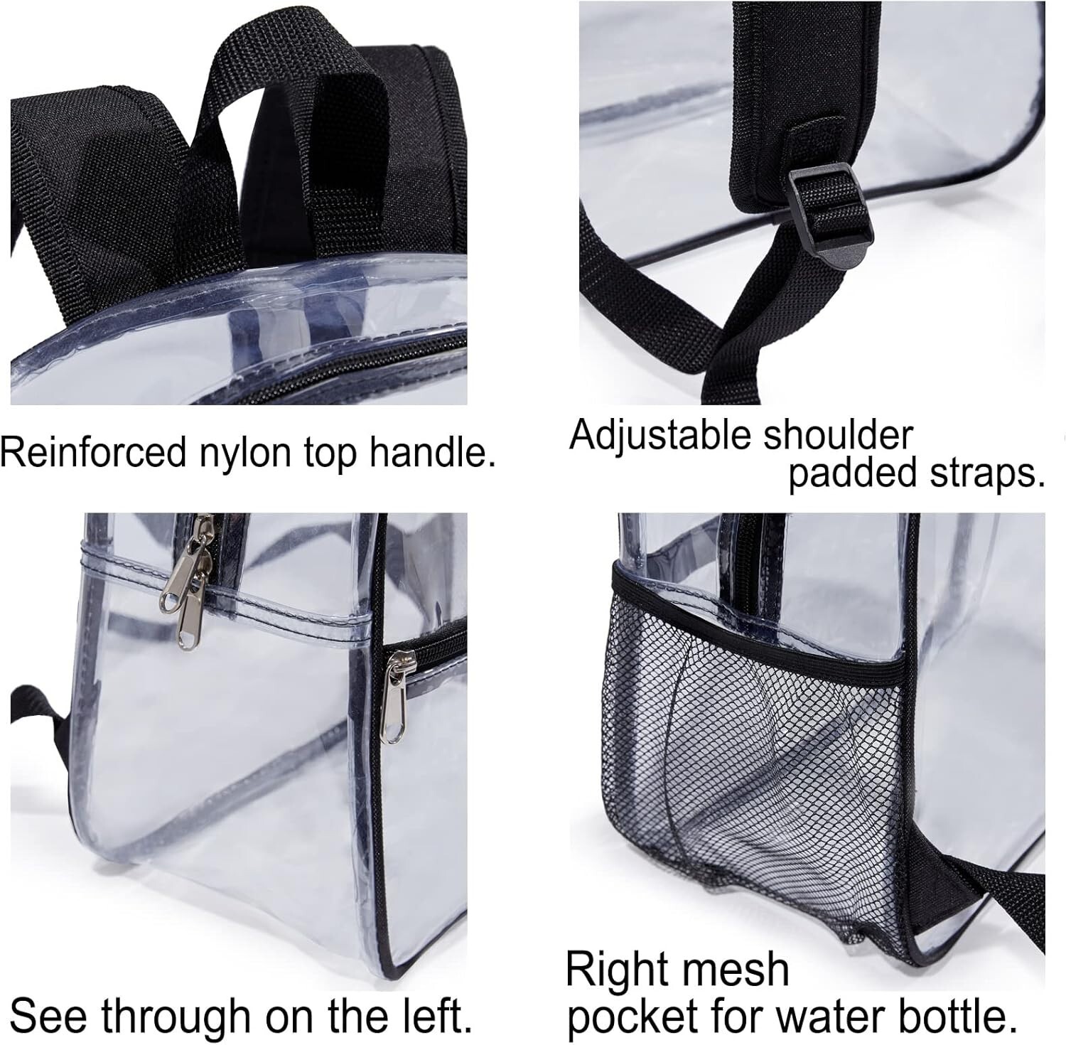 Mini Clear Backpack 12″x6″x12″ Stadium Approved See Through Bag Black