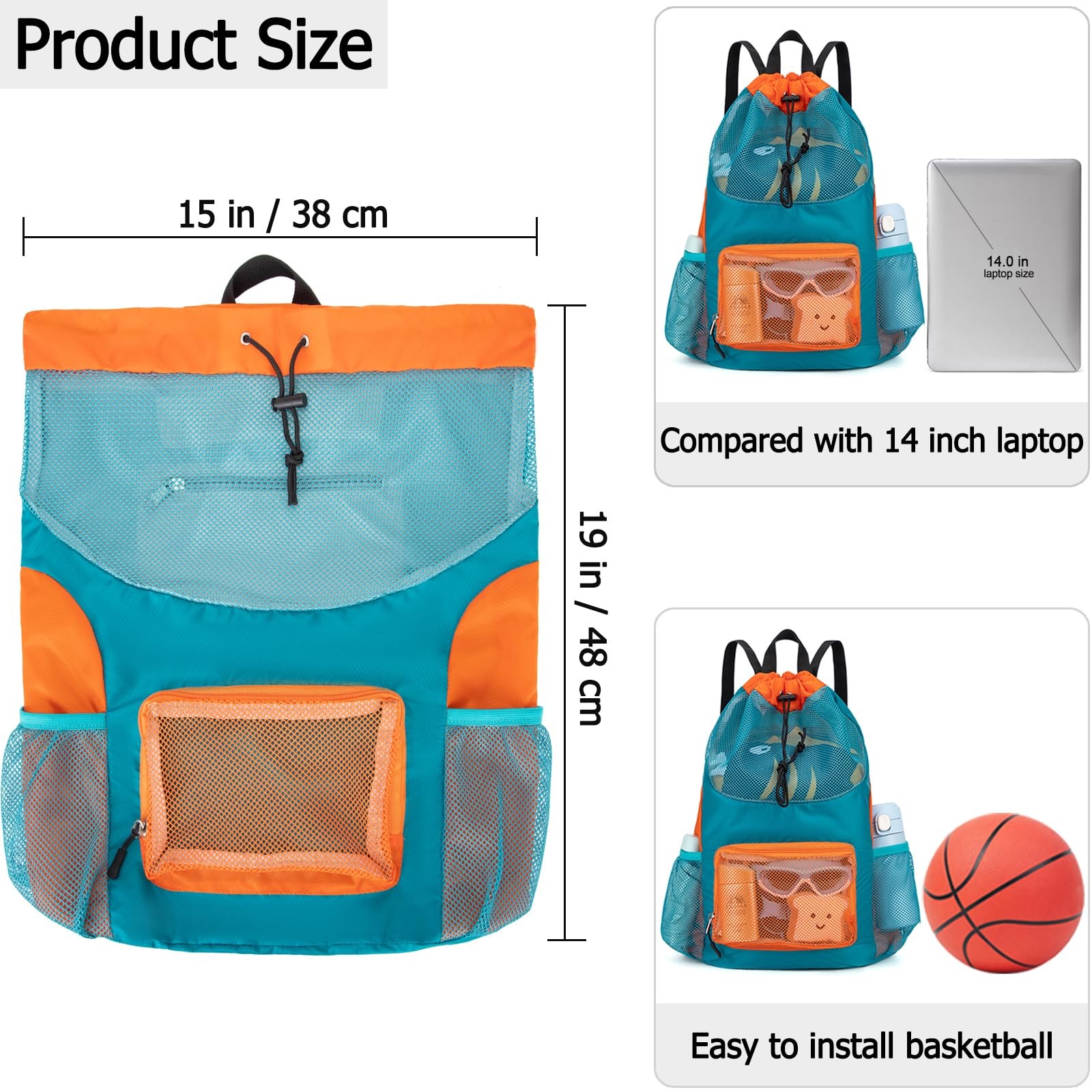 Swim Bag for Kids Drawstring Backpack for Boys Lightweight Mesh Beach Backpac…