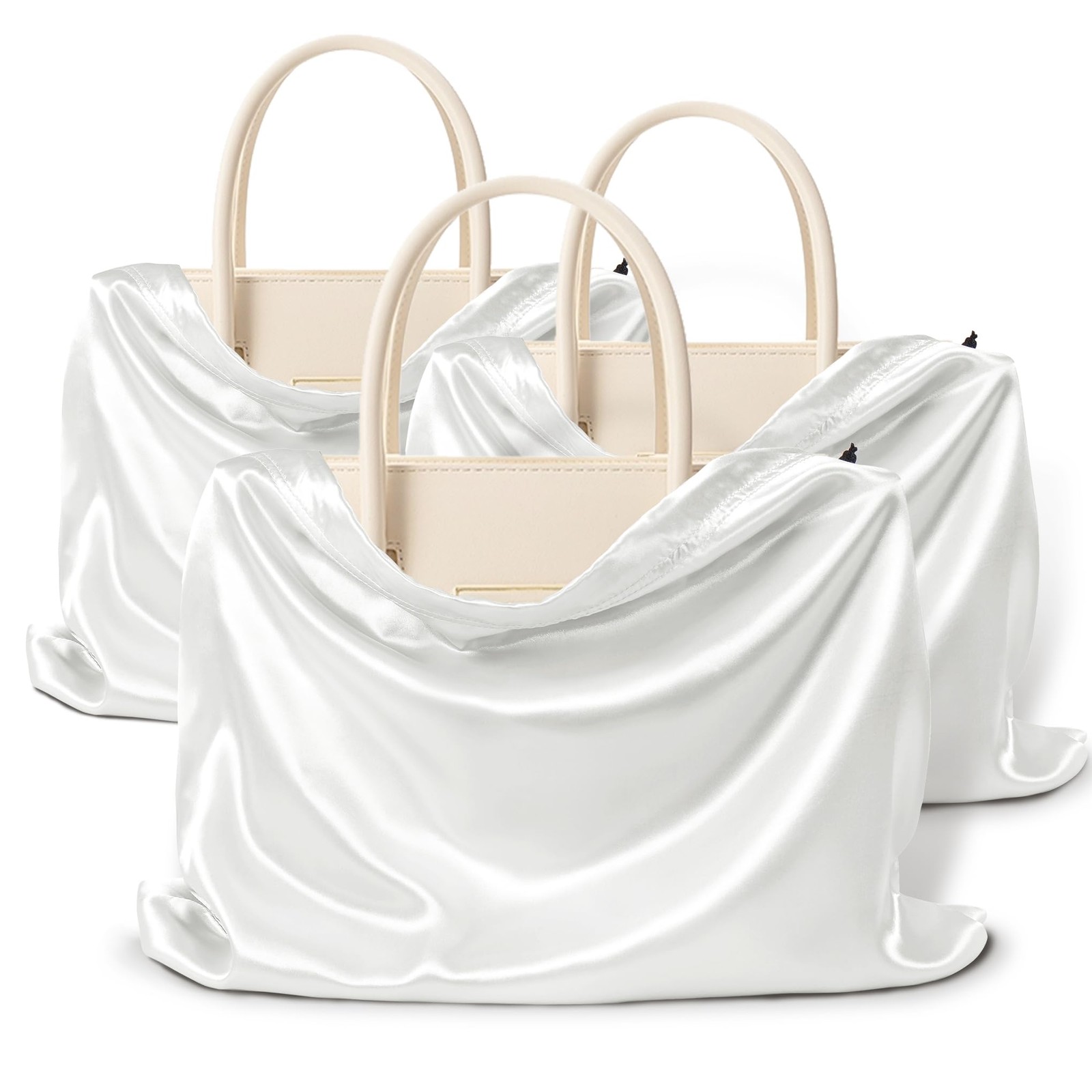 White Satin Dust Bags 3 Pack Drawstring Pouch for Purse, 19.6×15.7in