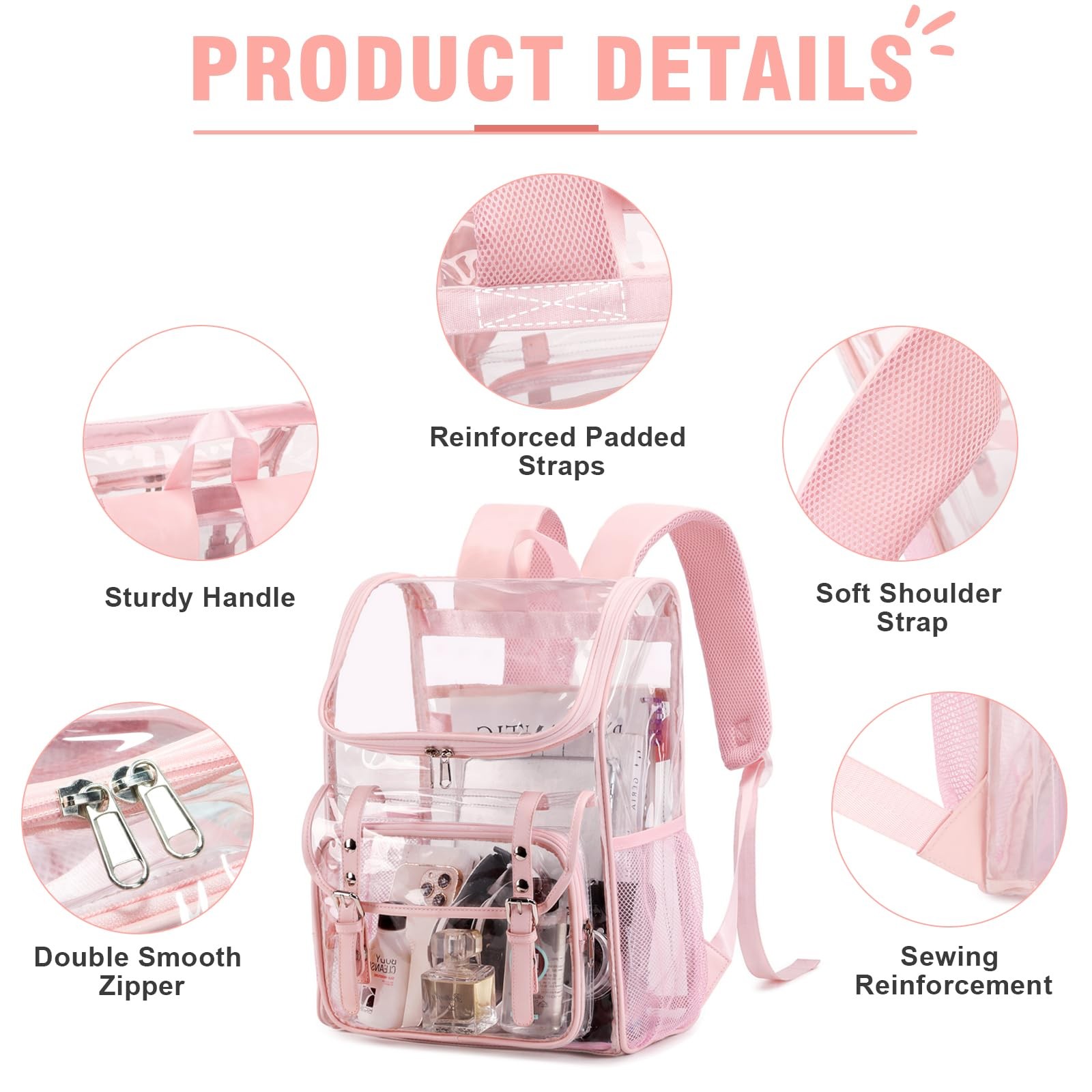 Clear Backpack Set 11.4″ X 5.9″ X 15.7″ with Lunch Bag – Stadium Approved