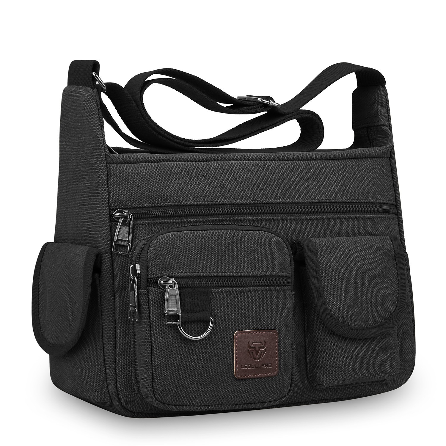 LEBULLBRO Men’s Canvas Crossbody Bag Multi-Pocket Casual Messenger Shoulder Bag