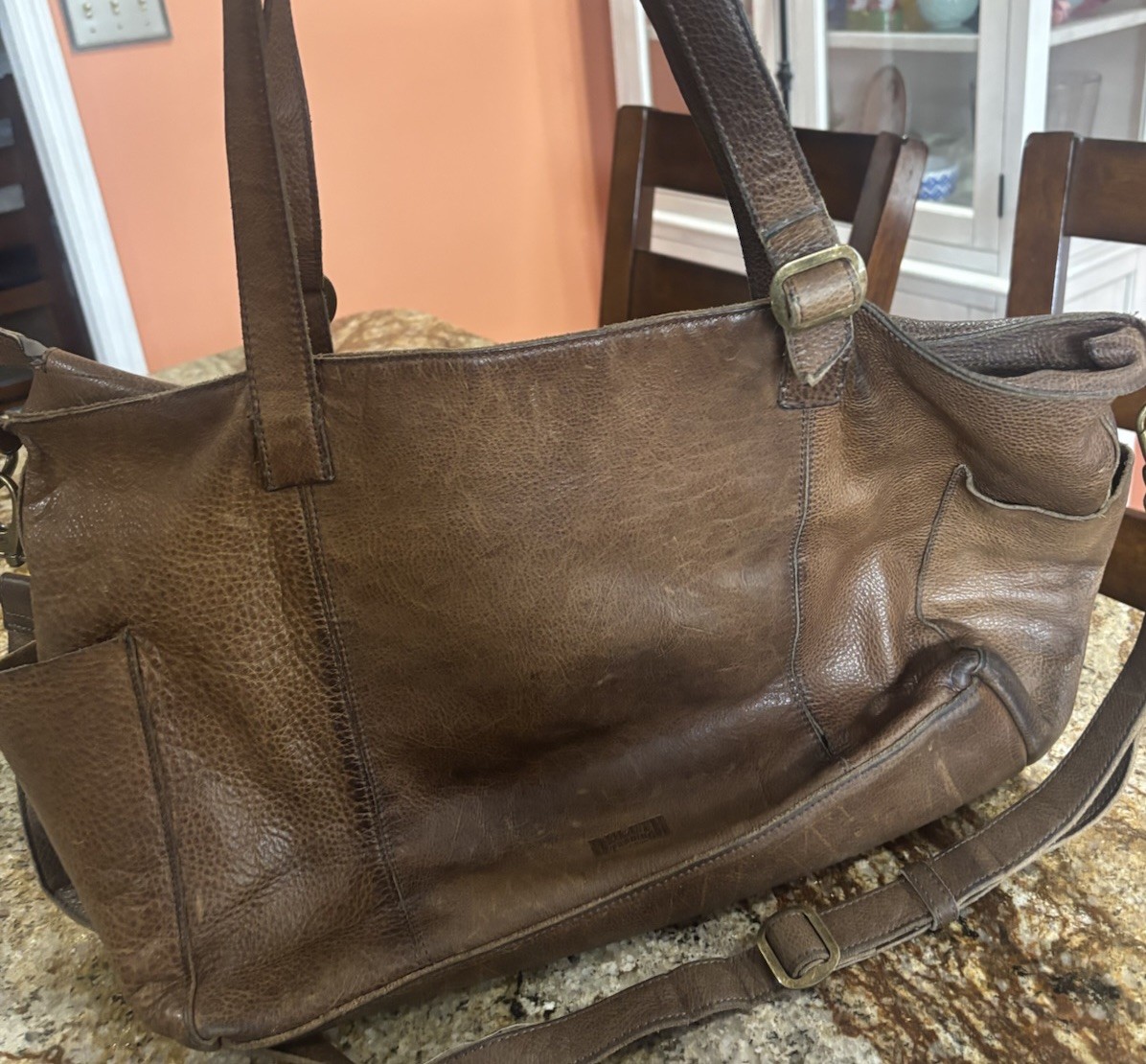 DULUTH TRADING Co. Large Brown Leather Sling Crossbody Shoulder Travel Bag